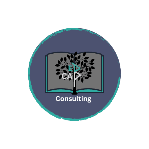 Logo for Ed Cap Consulting, LLC. Contains a circle with an open book centered showing a tree in the center an the words Ed Cap Consulting